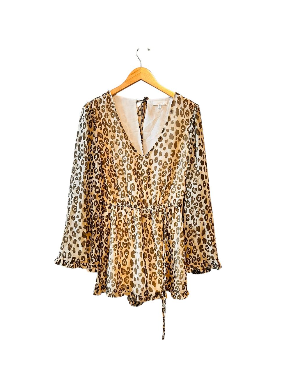 June & Hudson Leopard Print Long Sleeve Romper Size S Small Brown Ivory NWT